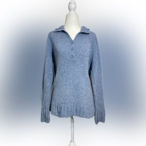 Large Sonoma Life + Style Blue Long Sleeve Collared Button Sweater Plush